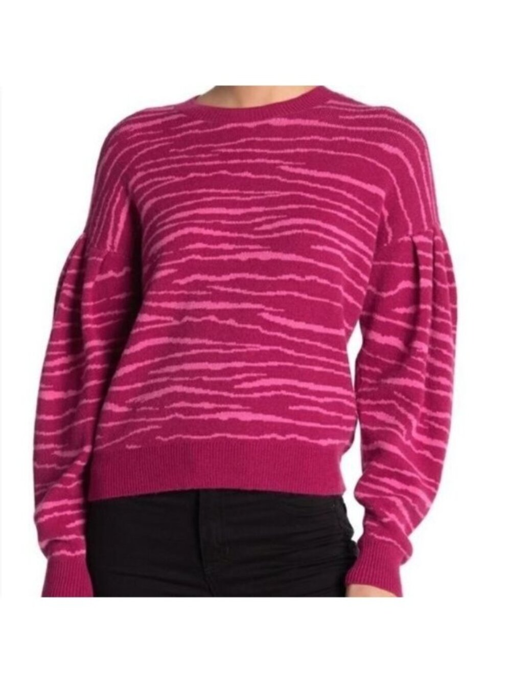 Free Press Fuchsia Zebra Print Sweater With Puff Sleeves